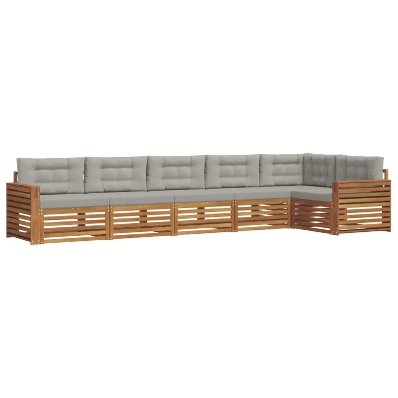 Lauko sofos komplektas 6 pcs Natūrali ir šviesiai pilka