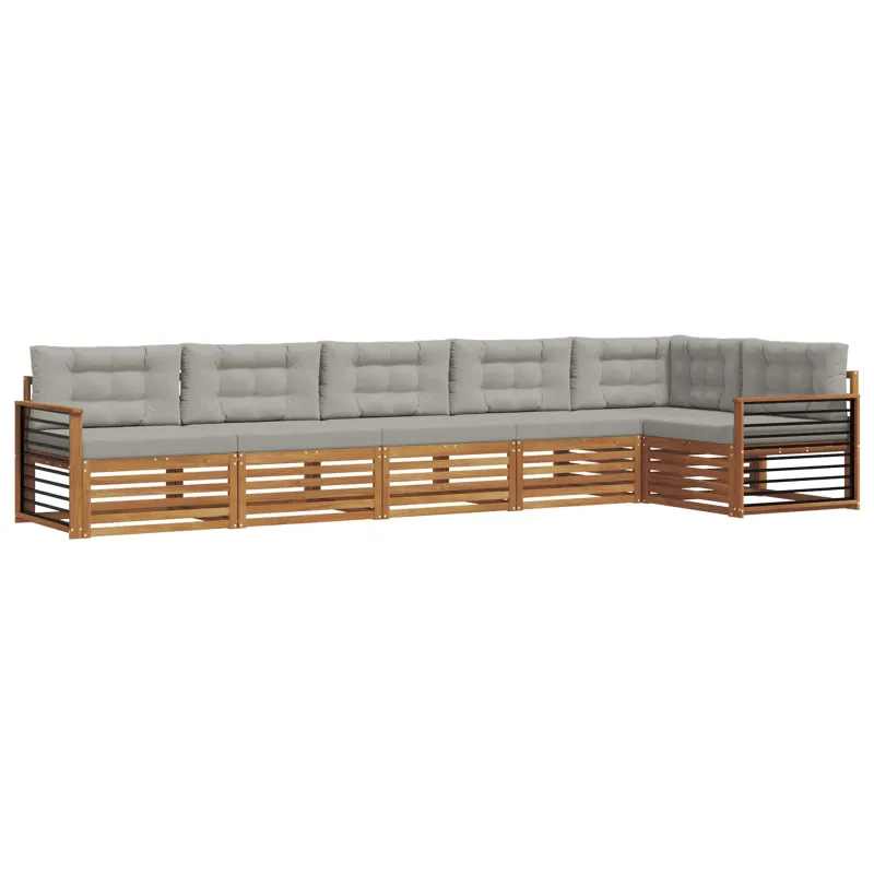 Lauko sofos komplektas 6 pcs Natūrali ir šviesiai pilka