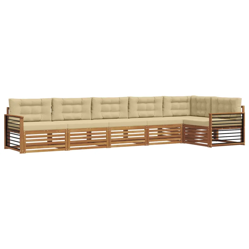 Lauko sofos komplektas su pagalve 6 pcs Natūralus ir bežinis