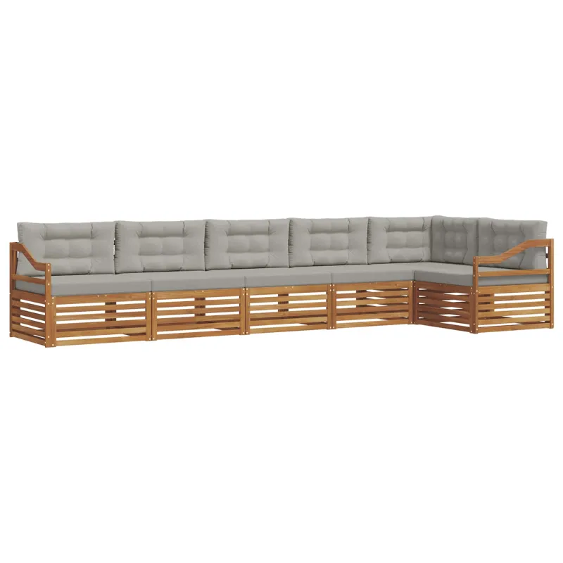 Lauko sofos komplektas 6 pcs Natūrali ir šviesiai pilka