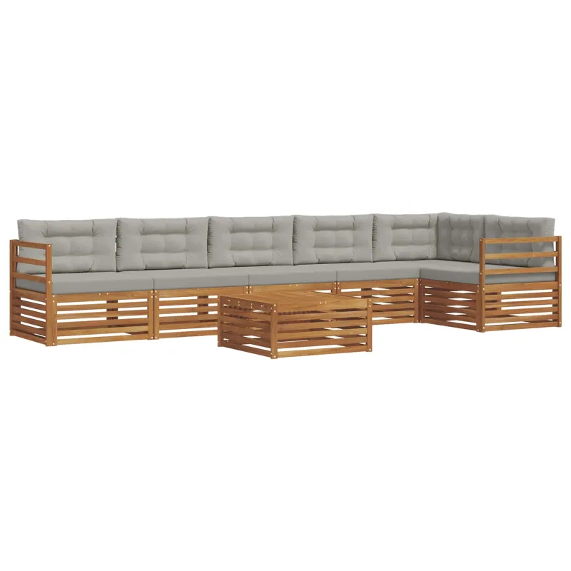 Lauko sofos komplektas 7 pcs Natūrali ir šviesiai pilka