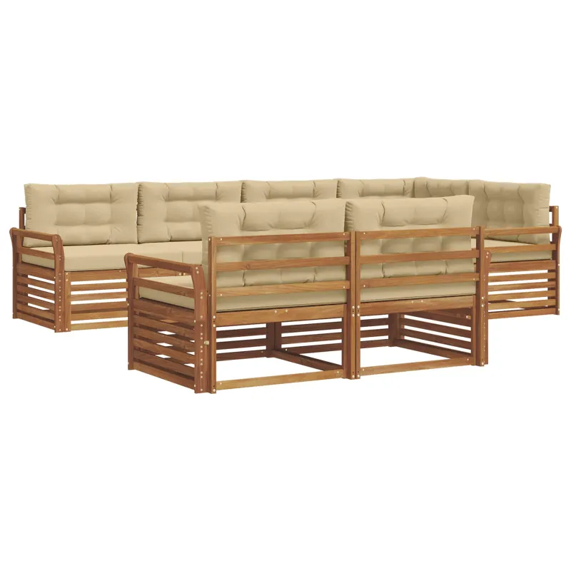 Lauko sofos komplektas su pagalve 7 pcs Natūralus ir bežinis