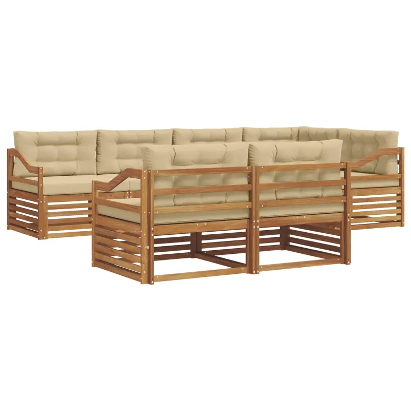 Lauko sofos komplektas su pagalve 7 pcs Natūralus ir bežinis