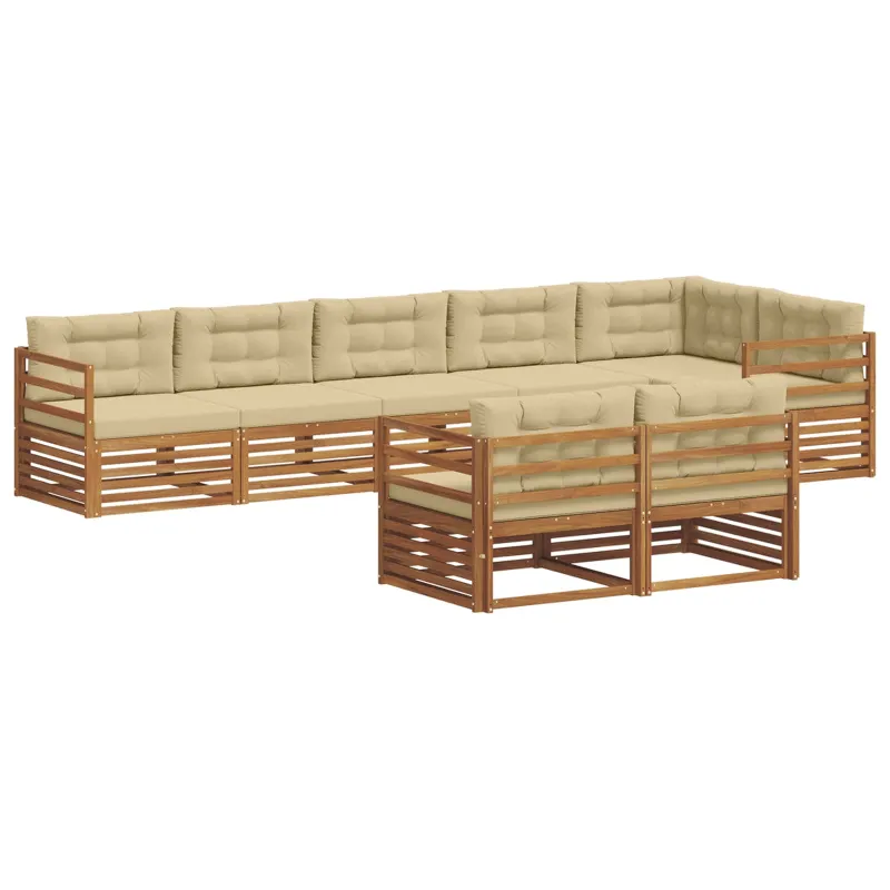 Lauko sofos komplektas su pagalve 8 pcs Natūralus ir bežinis