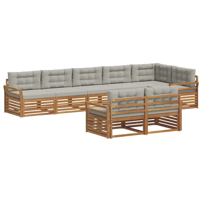 Lauko sofos komplektas 8 pcs Natūrali ir šviesiai pilka