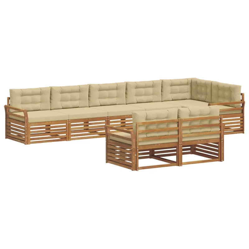 Lauko sofos komplektas su pagalve 8 pcs Natūralus ir bežinis