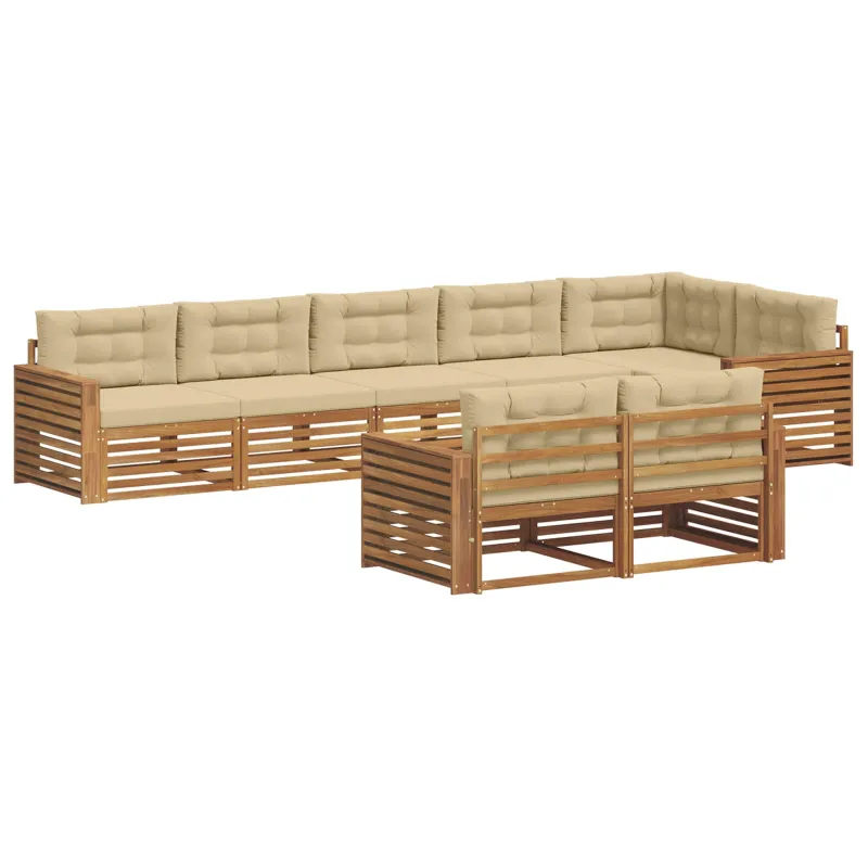 Lauko sofos komplektas su pagalve 8 pcs Natūralus ir bežinis