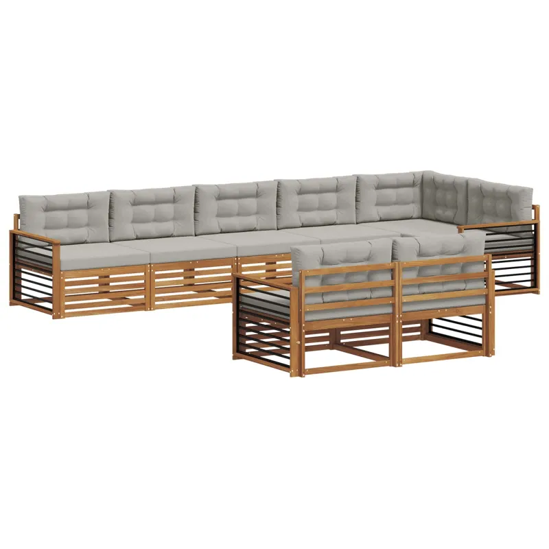 Lauko sofos komplektas 8 pcs Natūrali ir šviesiai pilka