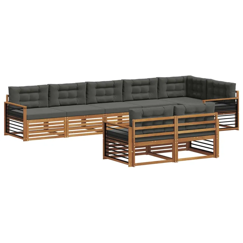 Lauko sofos komplektas su pagalve 8 pcs Natūralus ir antracitas