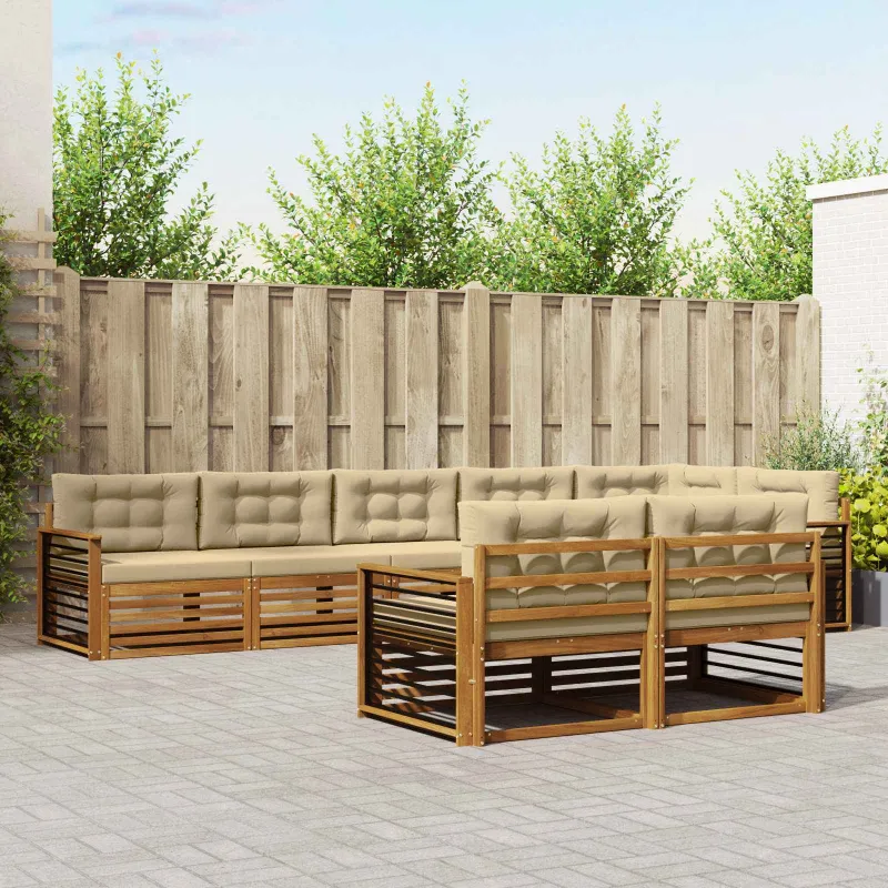 Lauko sofos komplektas su pagalve 8 pcs Natūralus ir bežinis
