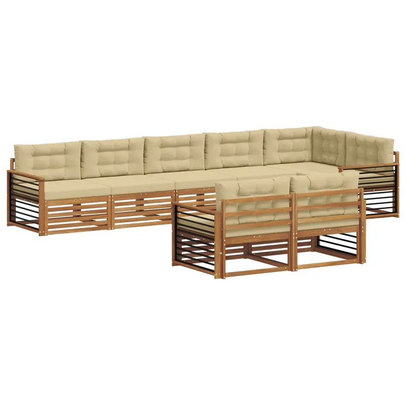 Lauko sofos komplektas su pagalve 8 pcs Natūralus ir bežinis