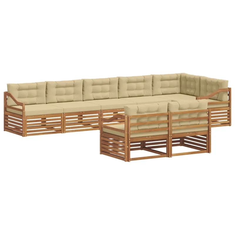Lauko sofos komplektas su pagalve 8 pcs Natūralus ir bežinis