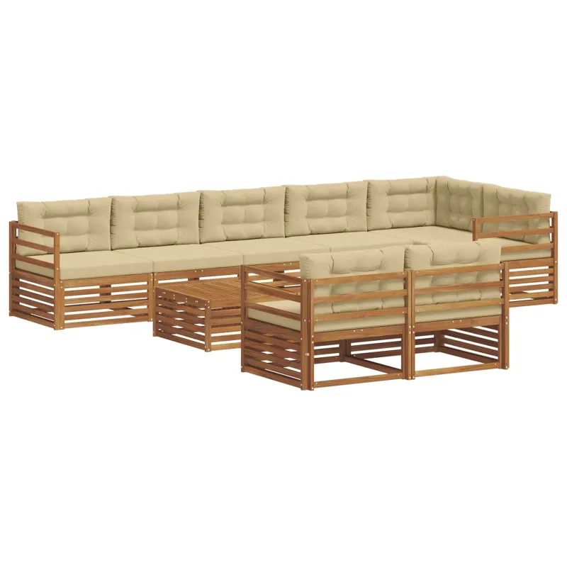Lauko sofos komplektas su pagalve 9 pcs Natūralus ir bežinis