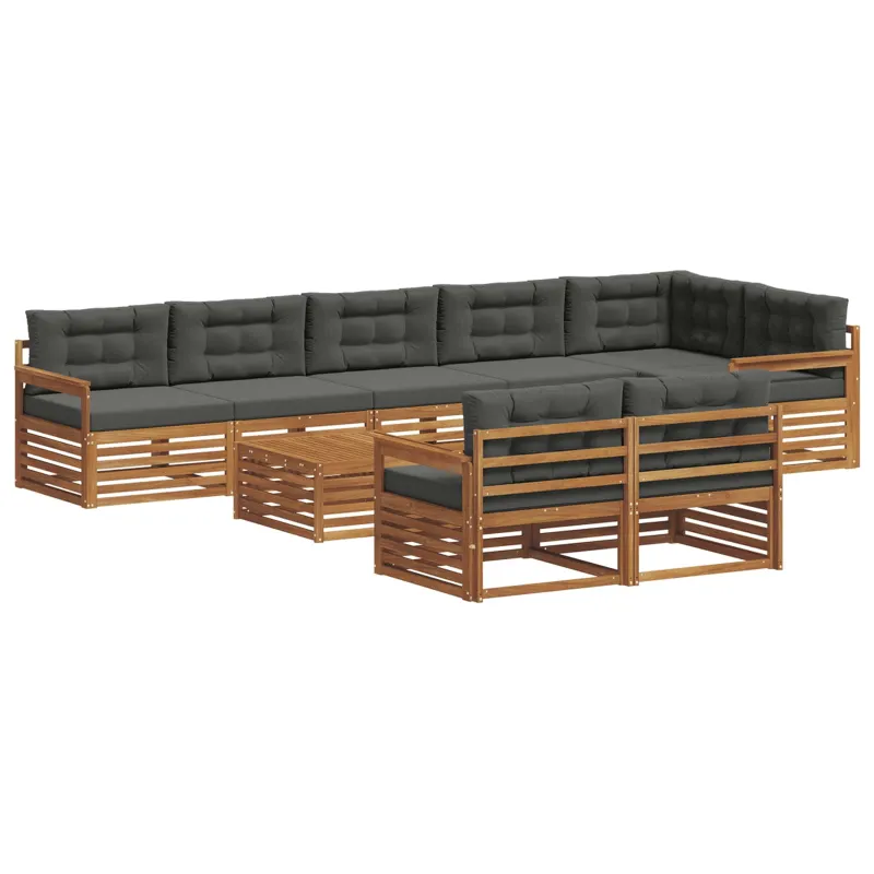 Lauko sofos komplektas su pagalve 9 pcs Natūralus ir antracitas