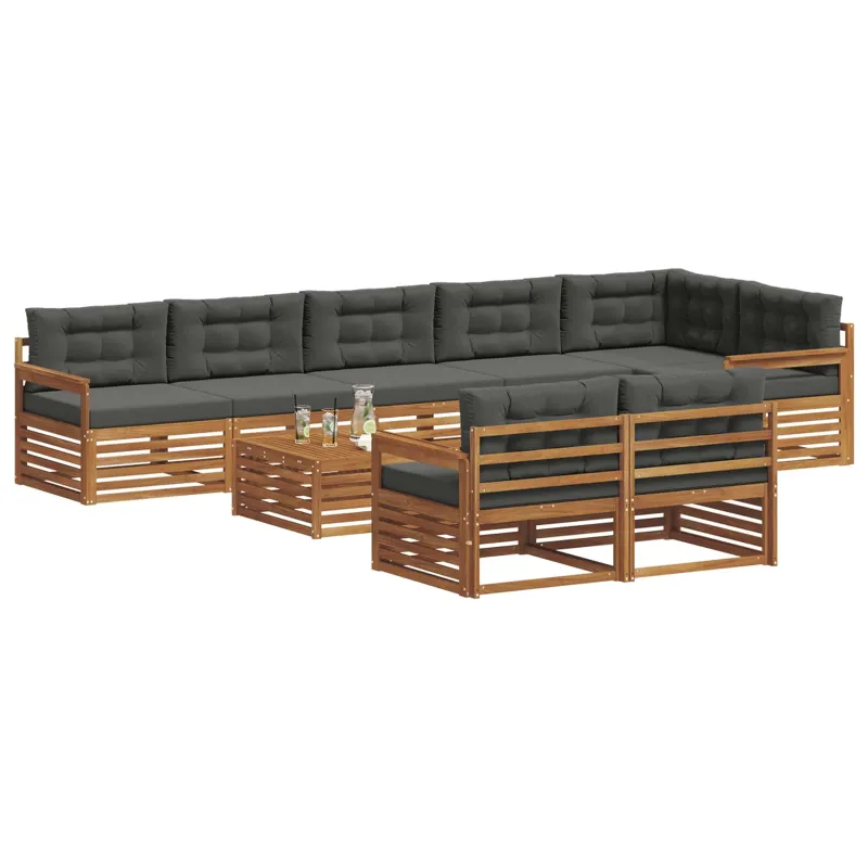 Lauko sofos komplektas su pagalve 9 pcs Natūralus ir antracitas