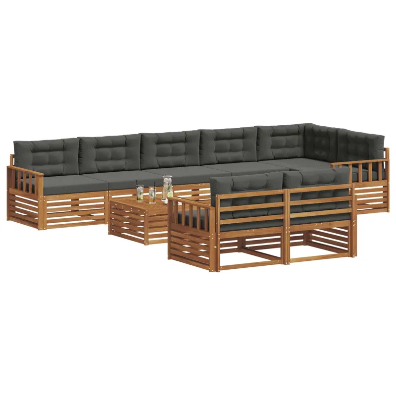 Lauko sofos komplektas su pagalve 9 pcs Natūralus ir antracitas