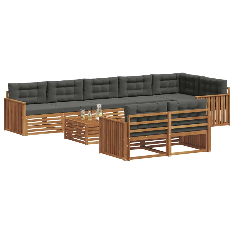 Lauko sofos komplektas su pagalve 9 pcs Natūralus ir antracitas