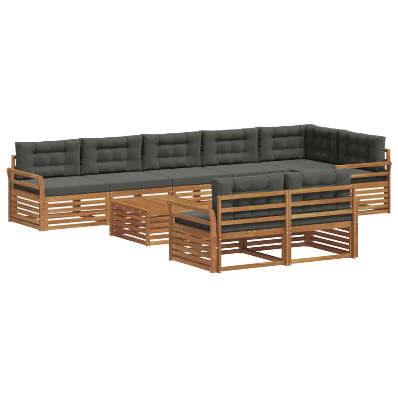 Lauko sofos komplektas su pagalve 9 pcs Natūralus ir antracitas
