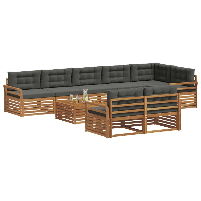 Lauko sofos komplektas su pagalve 9 pcs Natūralus ir antracitas