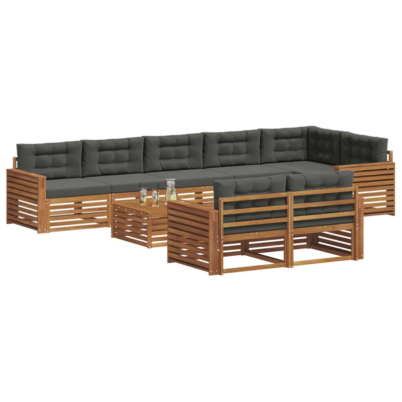 Lauko sofos komplektas su pagalve 9 pcs Natūralus ir antracitas