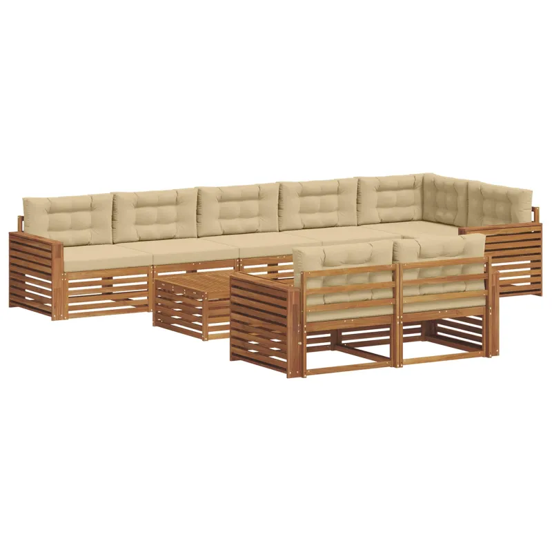 Lauko sofos komplektas su pagalve 9 pcs Natūralus ir bežinis