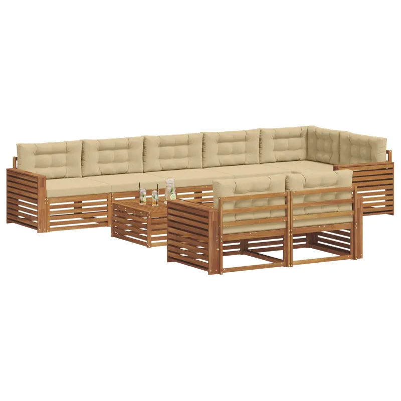 Lauko sofos komplektas su pagalve 9 pcs Natūralus ir bežinis