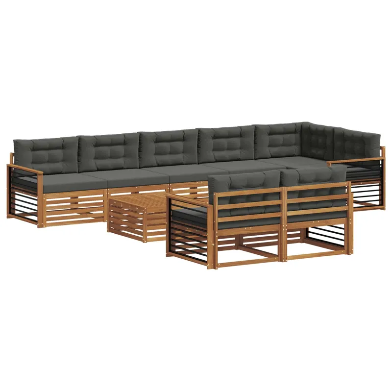 Lauko sofos komplektas su pagalve 9 pcs Natūralus ir antracitas