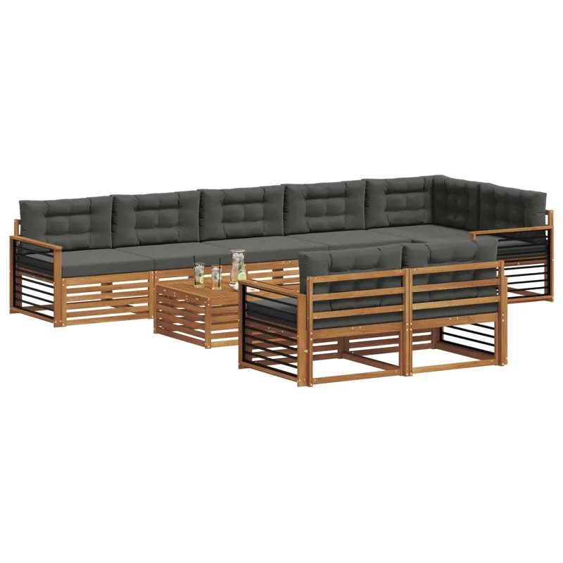 Lauko sofos komplektas su pagalve 9 pcs Natūralus ir antracitas