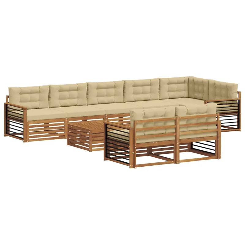 Lauko sofos komplektas su pagalve 9 pcs Natūralus ir bežinis