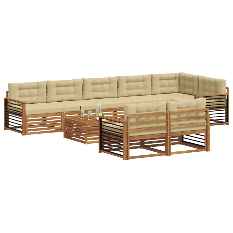 Lauko sofos komplektas su pagalve 9 pcs Natūralus ir bežinis