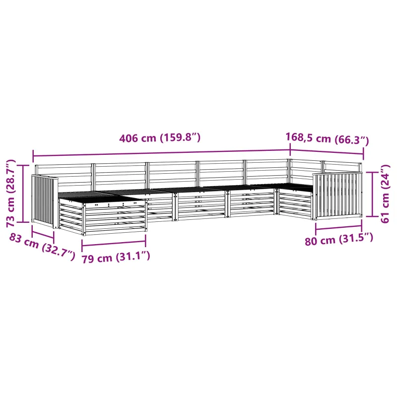 Lauko sofos komplektas 7 pcs Natūrali