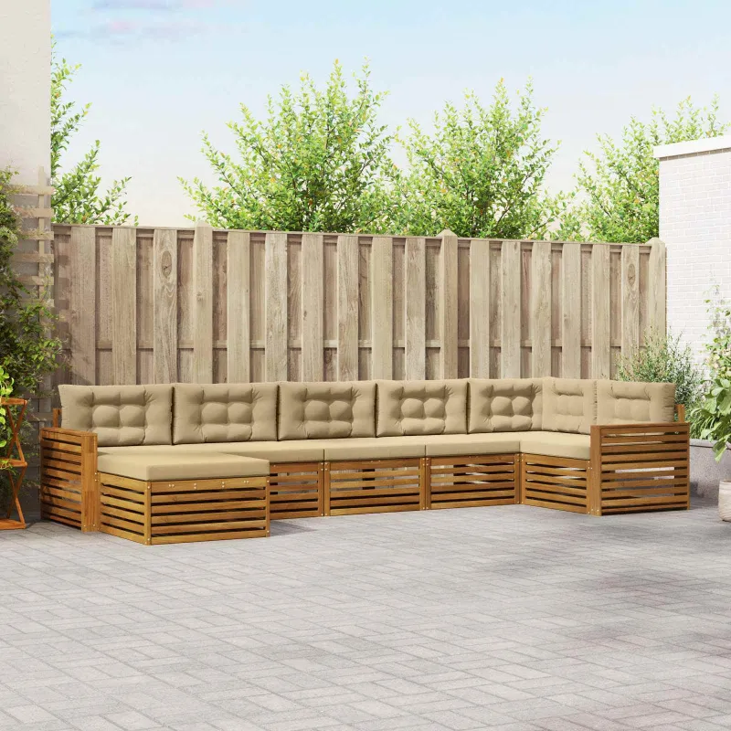 Lauko sofos komplektas su pagalve 7 pcs Natūralus ir bežinis