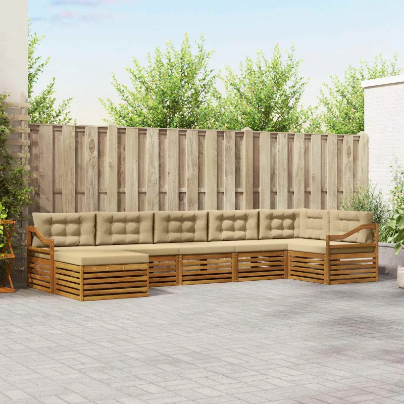 Lauko sofos komplektas su pagalve 7 pcs Natūralus ir bežinis