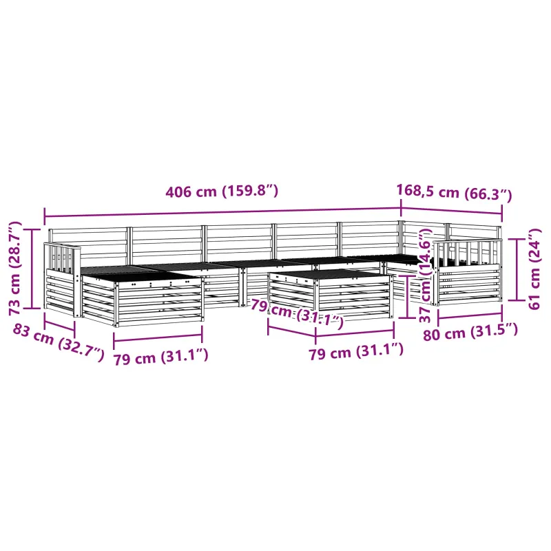 Lauko sofos komplektas 8 pcs Natūrali