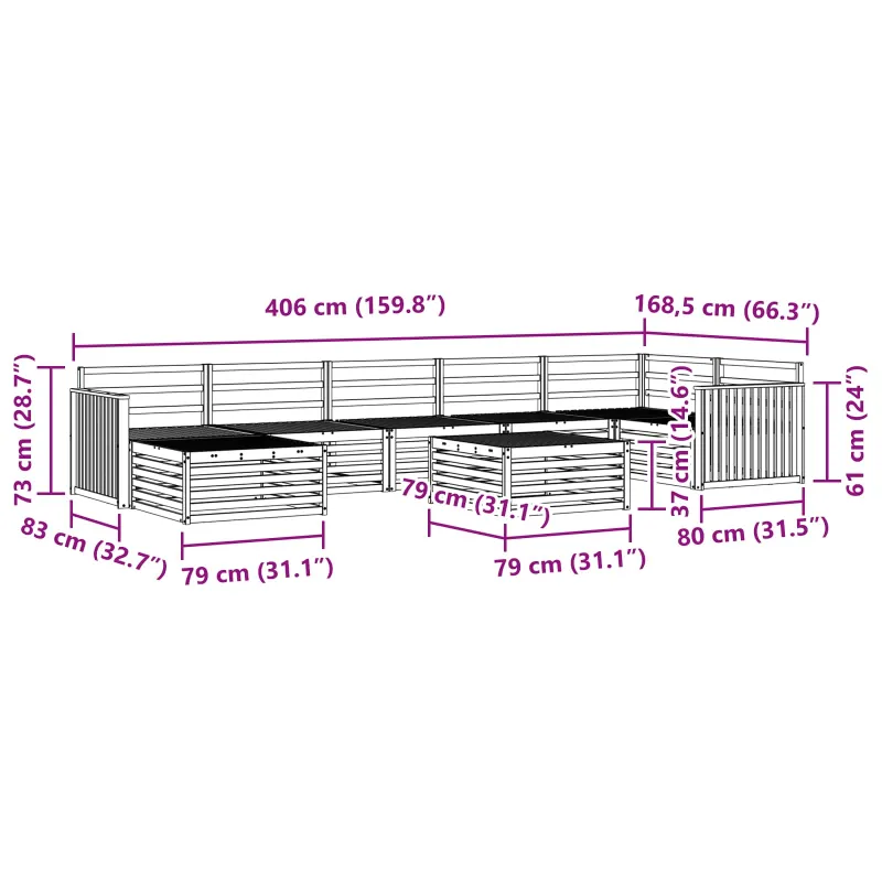 Lauko sofos komplektas 8 pcs Natūrali