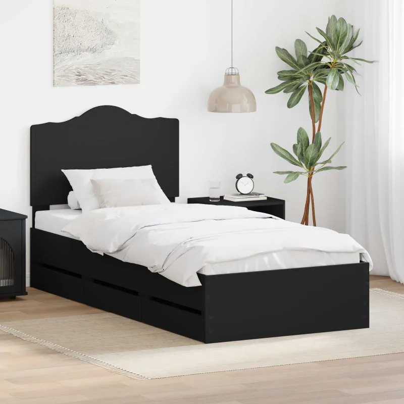 Lovos rėmas su stalčių Juodas 75 x 190 cm Inžinerinė mediena