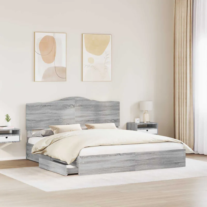 Saugos lova Pilkas Sonoma 200 x 200 cm Apdirbta mediena
