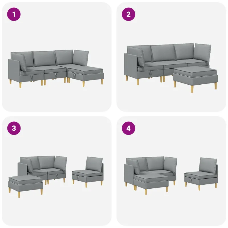 Svetainės baldų komplektas 4 pcs Šviesiai pilka Audinys