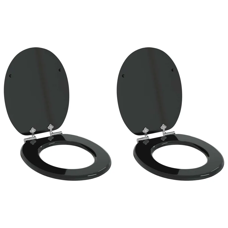 Minkštai užsidarantis tualeto dangtis 2 pcs Juodas 44 x 38 cm