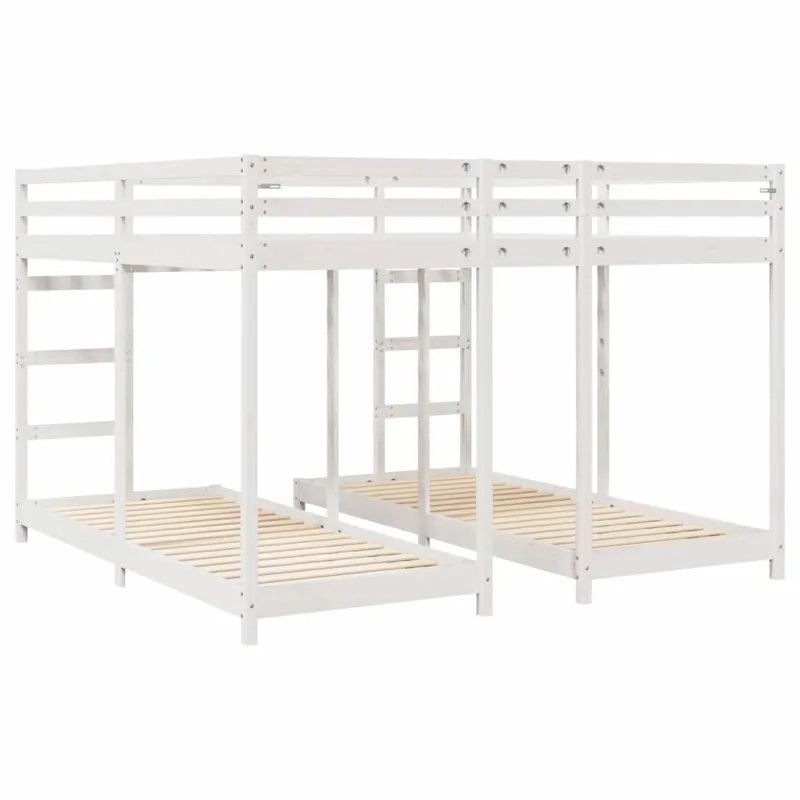 Trivietis lovos rėmas Balta 200 x 200 cm Kietos pušies mediena