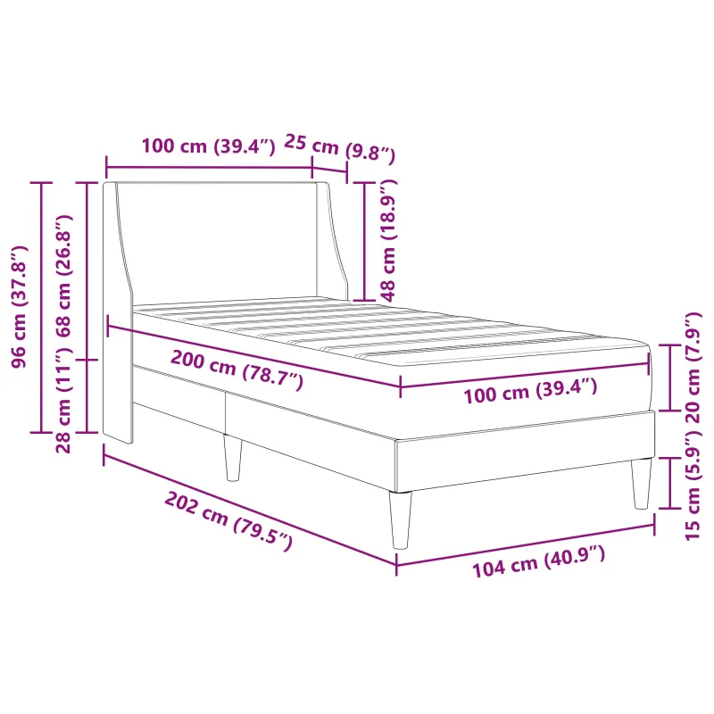 Lovos rėmas su čiužiniu Tamsiai pilka 100 x 200 cm Poliesteris