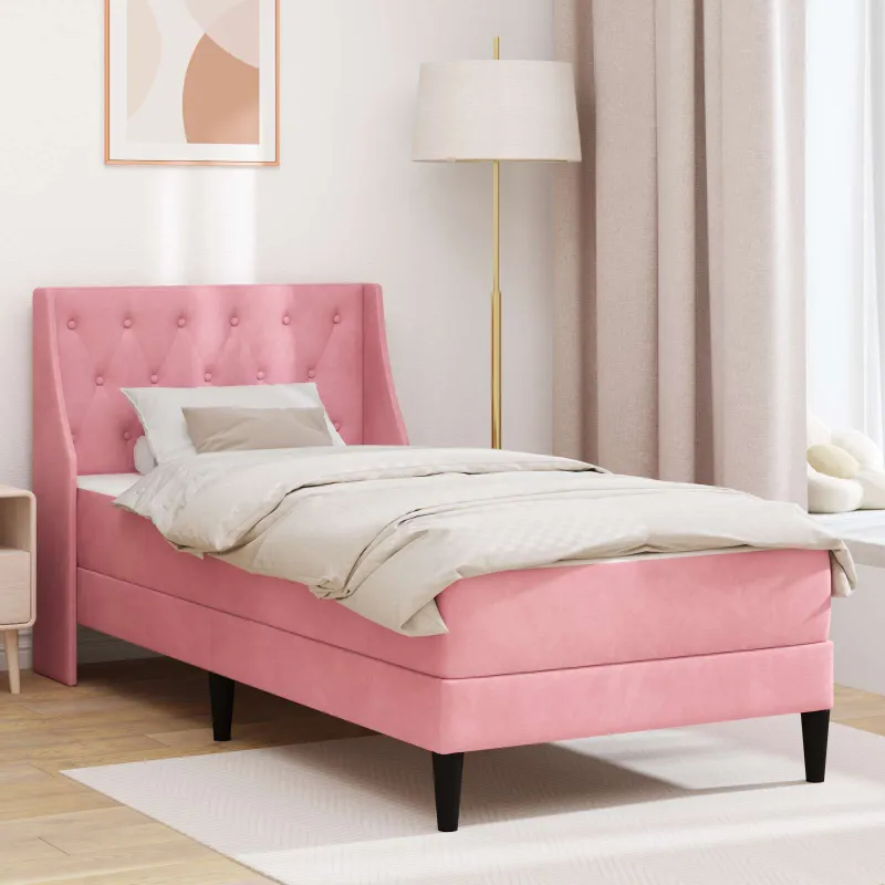 Lovos rėmas su čiužiniu su čiužiniu Rožinė 80 x 200 cm Aksomas