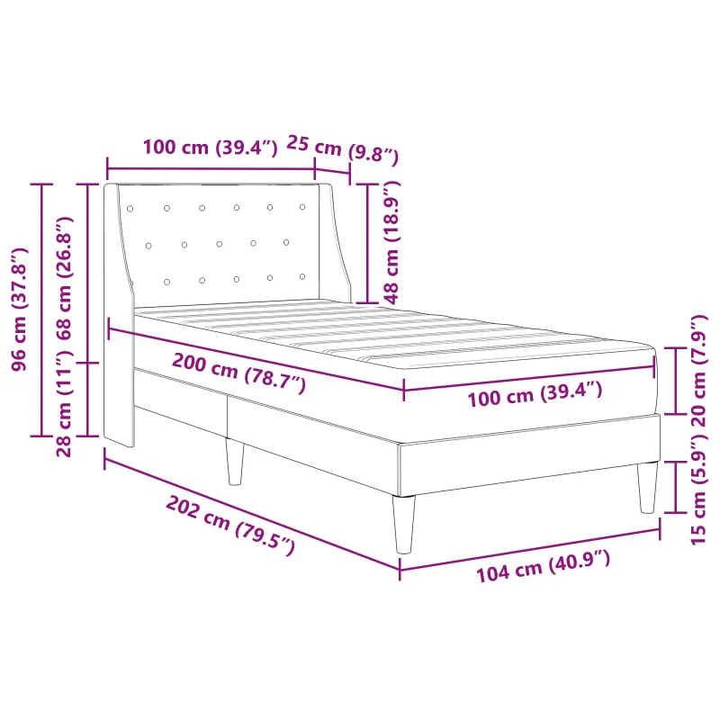 Lovos rėmas su čiužiniu su čiužiniu Mėlyna 100 x 200 cm Aksomas