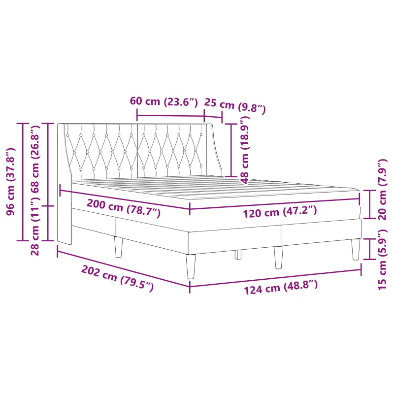 Lovos rėmas su čiužiniu su čiužiniu Mėlyna 120 x 200 cm Aksomas