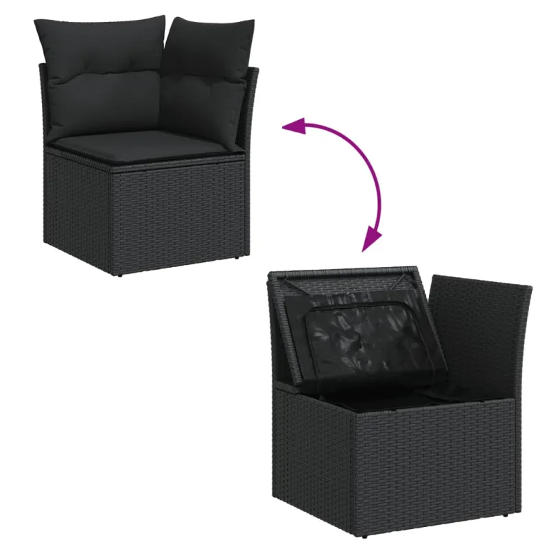 Sofos kompletti, 7 osaa, musta, polyrattana, sisältää tyynyt