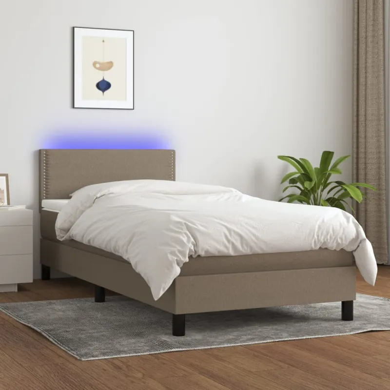 Lova su spyruoklėmis/čiužiniu/LED, taupe, 90x200 cm, audinys