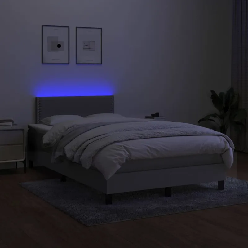 Lova su spyruoklėmis/čiužiniu/LED, pilka, 120x200cm, audinys
