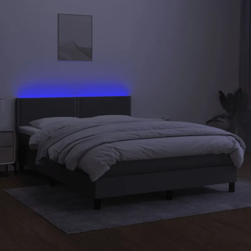 Lova su spyruoklėmis/čiužiniu/LED, pilka, 140x190 cm, audinys