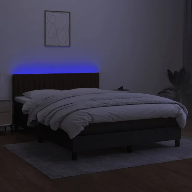 Lova su spyruoklėmis/čiužiniu/LED, juoda, 140x200 cm, audinys
