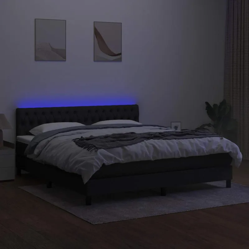 Lova su spyruoklėmis/čiužiniu/LED, juoda, 180x200 cm, audinys